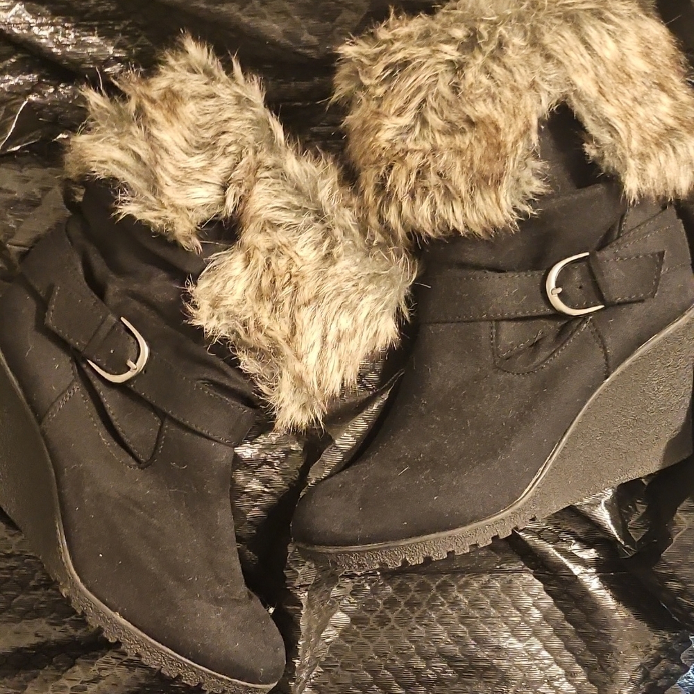 Women's Black Faux Fur Ankle Boots